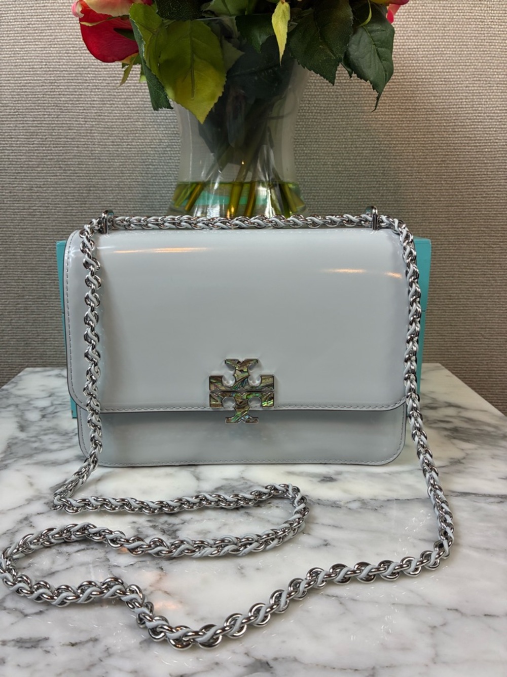 Tory Burch Britten Abalone Light Sea Shoulder Bag - NWT Retail $600